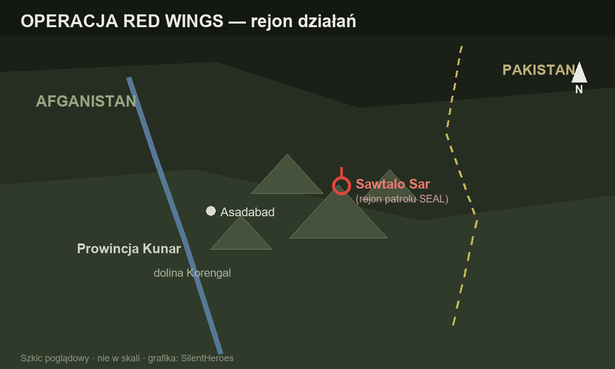 Mapa poglądowa rejonu operacji Red Wings: prowincja Kunar i Sawtalo Sar