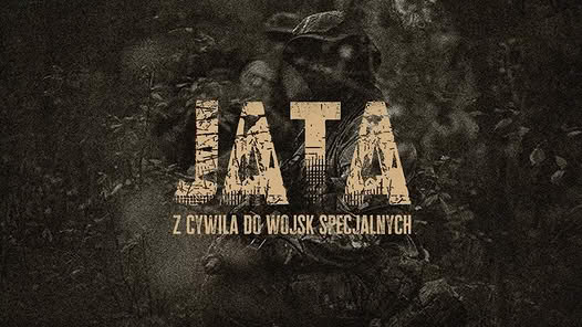 Grafika promocyjna kursu JATA - napis JATA i hasło „Z Cywila Do Wojsk Specjalnych" na tle żołnierza w kamuflażu